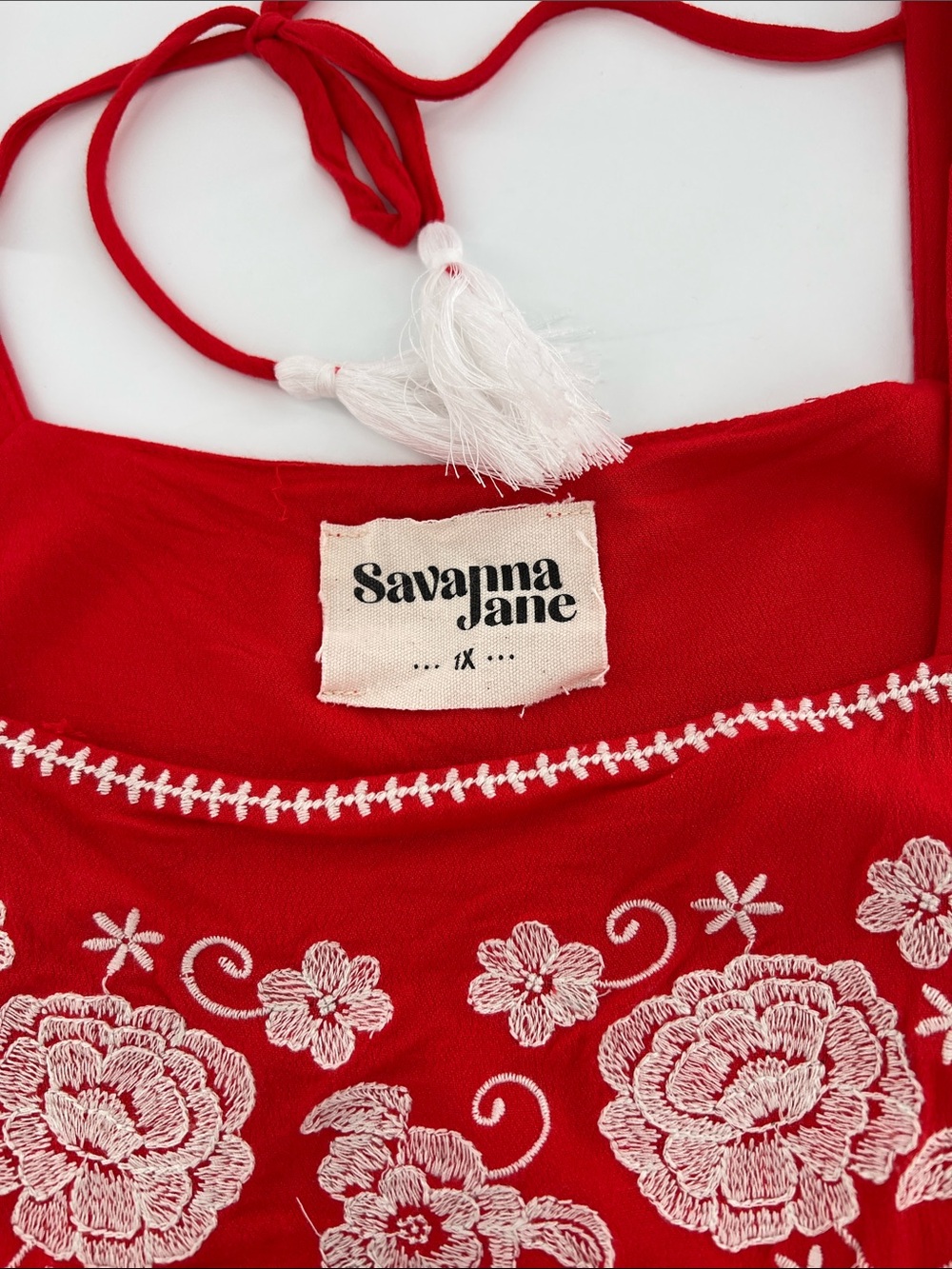Savanna Jane Red Embroidered Ruffle Tank Top - Picture 3 of 7